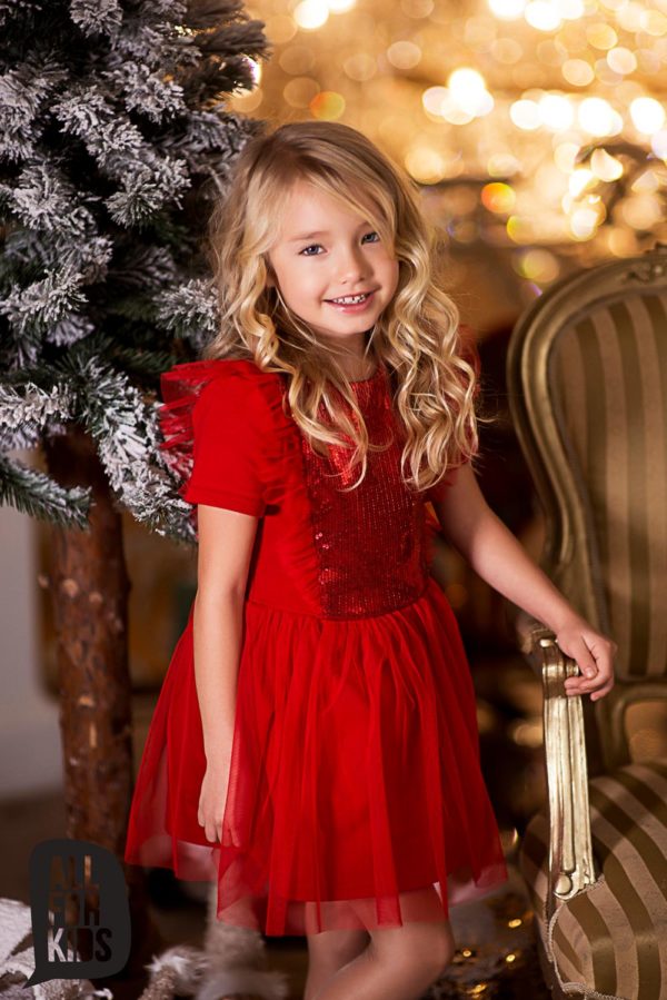 Czerwona sukienka dla dziewczynki z cekinami i tiulem