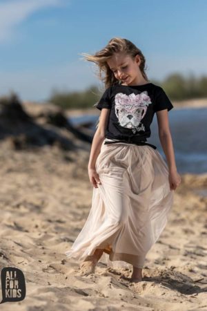 Tiulowa długa spódnica dla dziewczynki beżowa