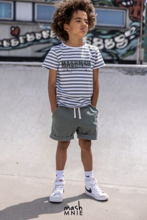 T-Shirt Chłopięcy W Paseczki Oliwkowy Mashmnie