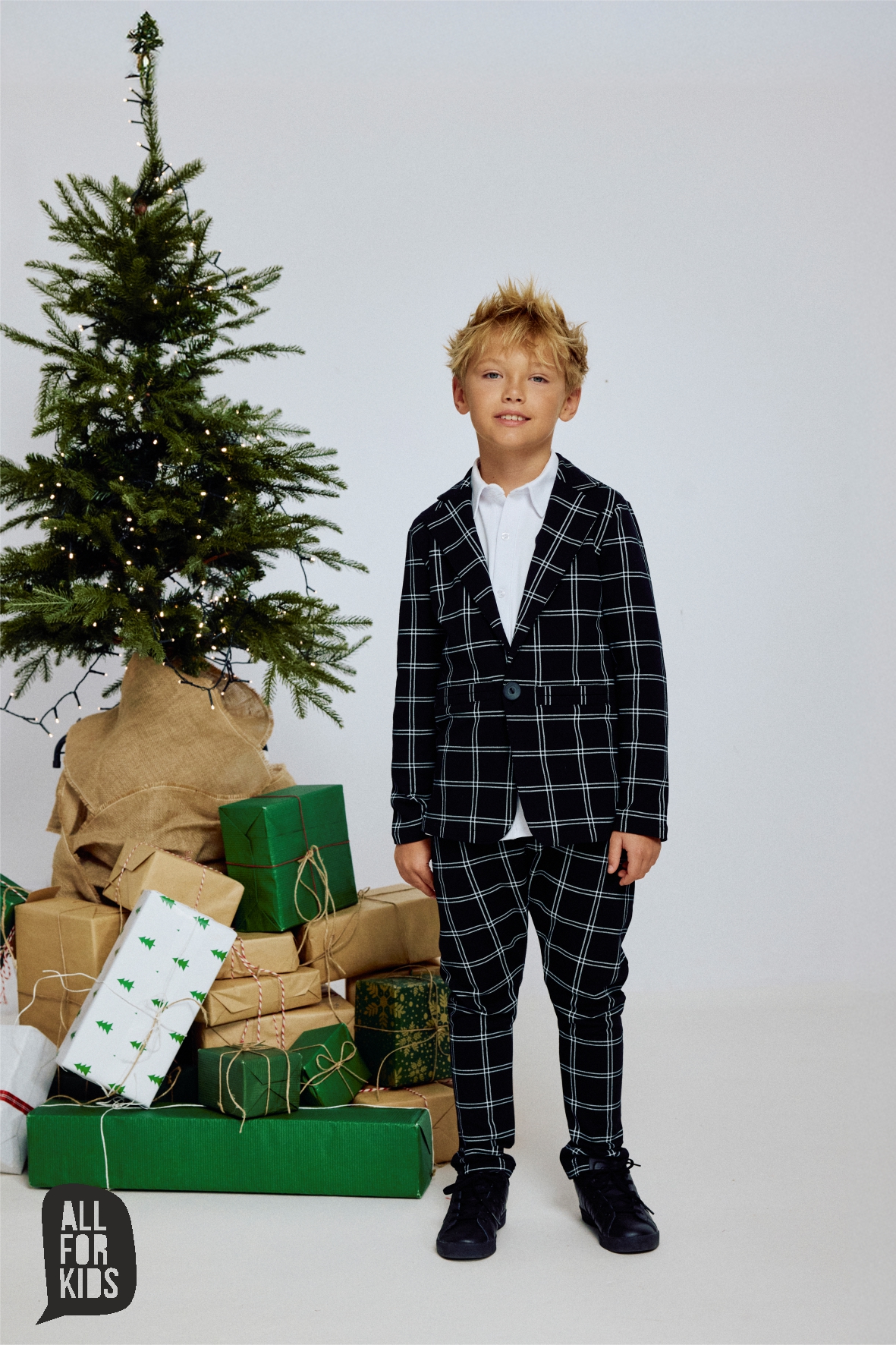 Garnitur Dla Chłopca W Kratę Czarny All For Kids Garnitur Dla Chłopca W Kratę Czarny All For Kids
