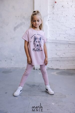 Długa bluzka dziewczęca z wilkiem różowa Mashmnie