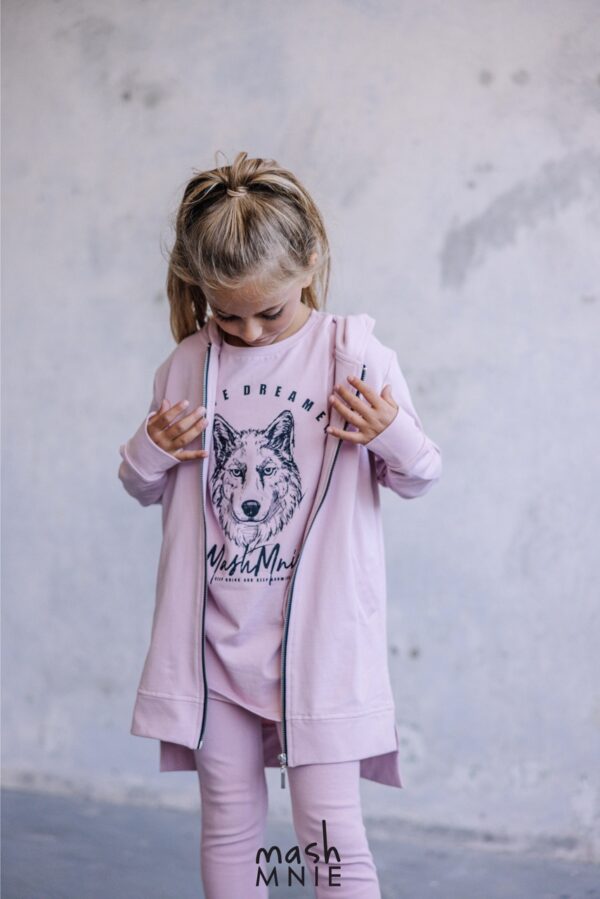Długa bluzka dziewczęca z wilkiem różowa Mashmnie