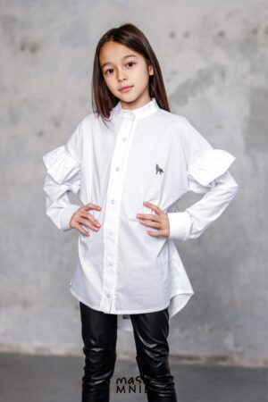 Koszula dla dziewczynki z falbanami biała Mashmnie