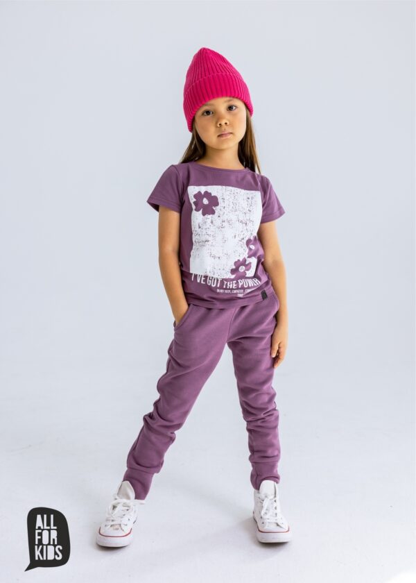 Spodnie dla dziewczynki z ocieplanej dzianiny fioletowe All For Kids