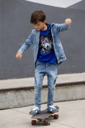 Spodnie Jeans Grafitowy Z Ozdobnymi Zamkami MashMnie