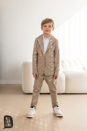Garnitur Dla Chłopca Beżowy Gładki All For Kids
