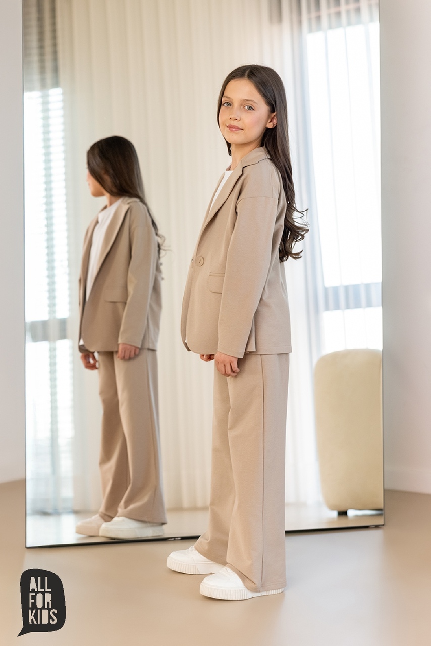 Garnitur Dla Dziewczynki z Szerokimi Spodniami Beżowy AFK Garnitur Dla Dziewczynki z Szerokimi Spodniami Beżowy AFK