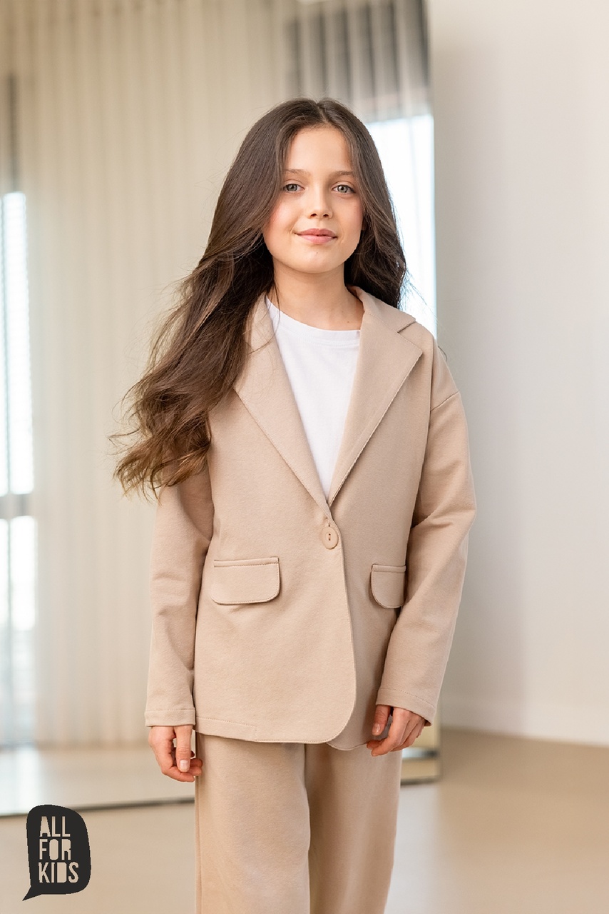 Garnitur Dla Dziewczynki z Szerokimi Spodniami Beżowy AFK Garnitur Dla Dziewczynki z Szerokimi Spodniami Beżowy AFK