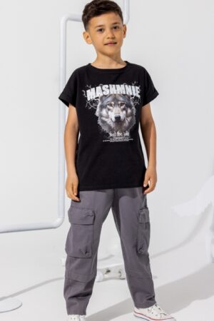 T-shirt Chłopięcy Czarny Feel The Wild MashMnie