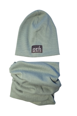 Czapka z Kominem Bawełna Prążek Zielone MashMnie