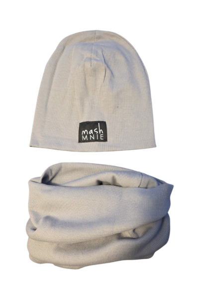 Czapka i Komin Bawełna Prążek Szare MashMnie